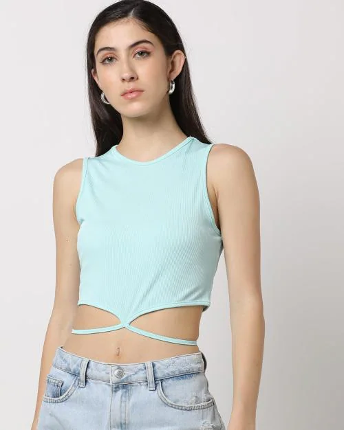 Ribbed Slim Fit Crop Top with Tie-Up