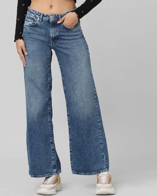 Mid-Wash Wide-Leg Jeans
