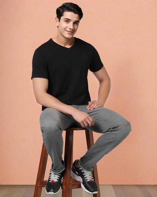 Regular Fit V-Neck T-Shirt with Placement Logo Print