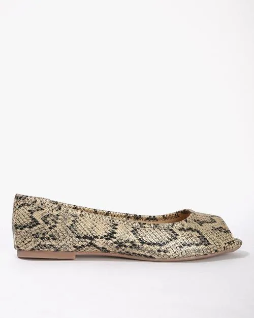 Reptilian Pattern Peep-Toe Ballerinas