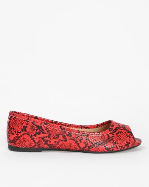 Reptilian Pattern Peep-Toe Ballerinas