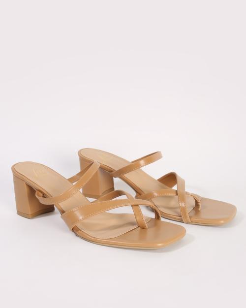 strappy square toe block heels