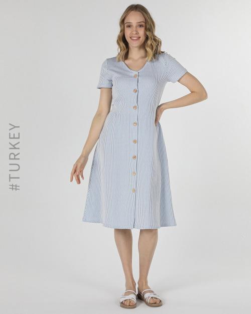 Striped Button-Down A-Line Dress