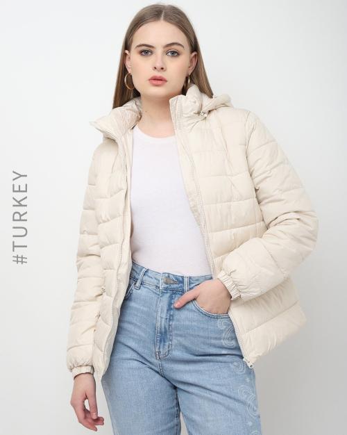 Slim Fit Puffer Jacket with Detachable Hood