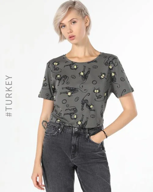 Printed Relaxed Fit Round-Neck T-Shirt