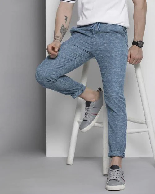 Heathered Slim Fit Flat-Front Trousers