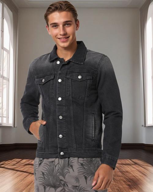 Slim Fit Denim Jacket with Flap Pockets