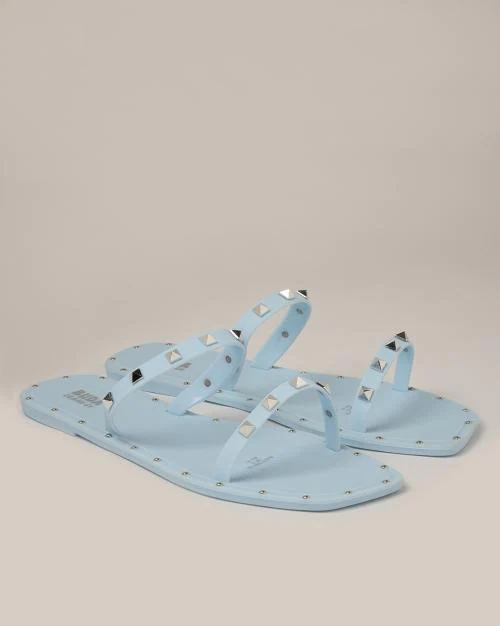 Studded Dual-Strap Slip-On Sandals