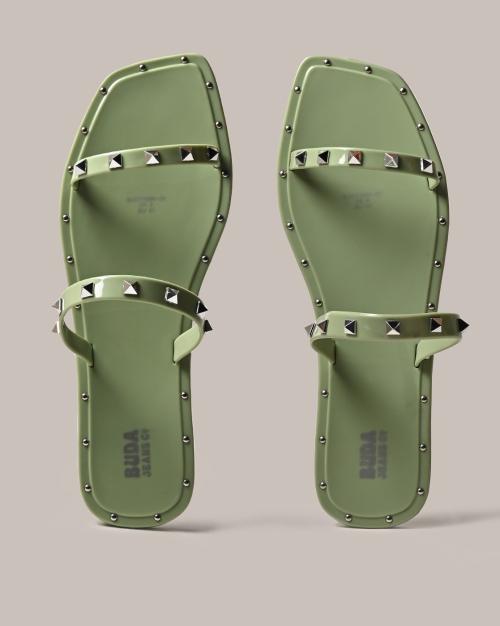 Studded Dual-Strap Slip-On Sandals
