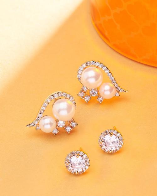 Set of 2 Pearl Stud Earrings ZPFK15126 JioMart