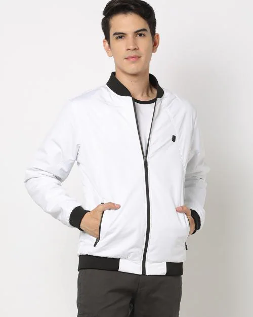 Slim Fit Bomber Jacket with Insert Pockets