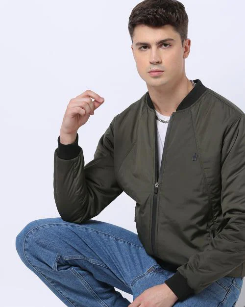 Zip-Front Bomber Jacket with Pockets