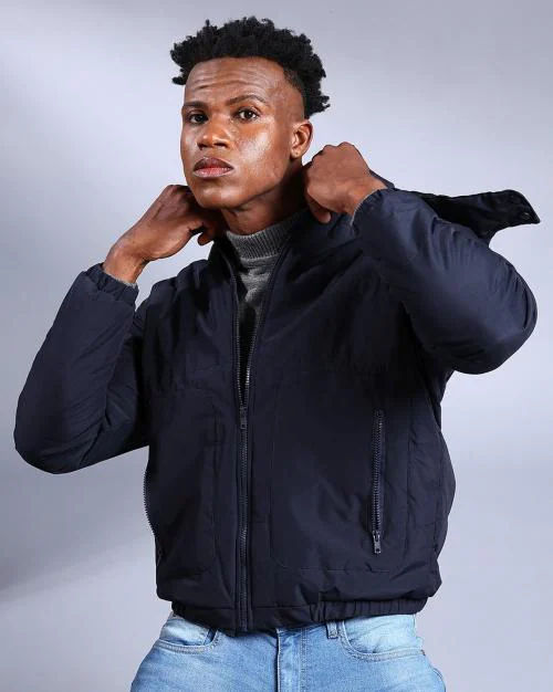 Zip-Front Bomber Jacket with Detachable Hood