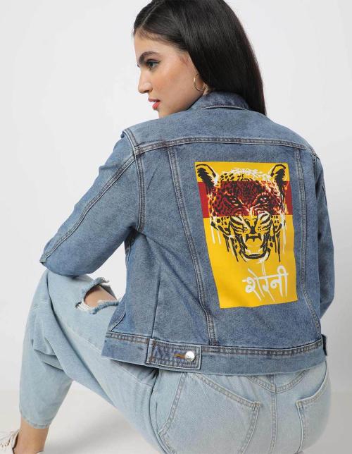 Button-Front Denim Jacket with Flap Pockets