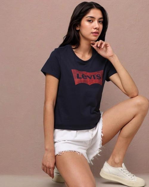 Women Logo Print Regular Fit T-Shirt