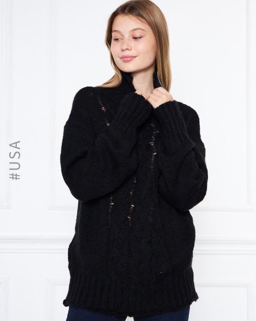 Cable-Knit High-Neck Pullover