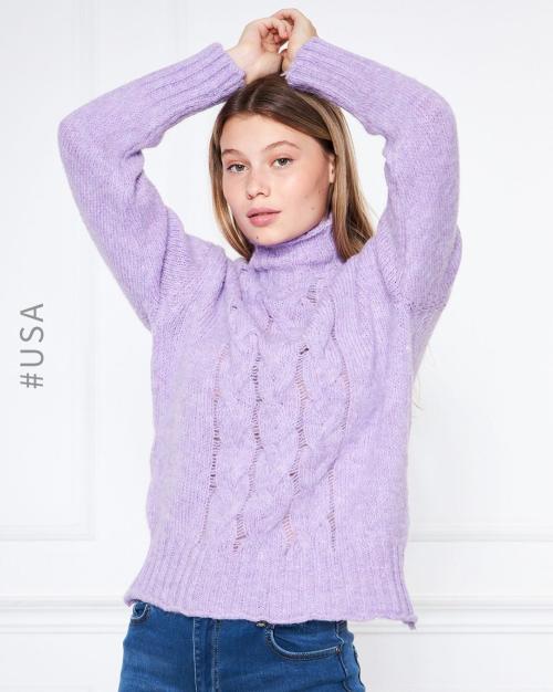 Cable-Knit High-Neck Pullover