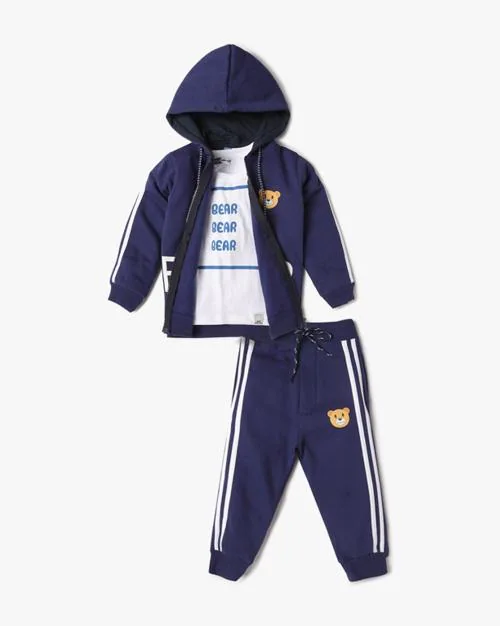 Boys Typographic Print T-Shirt with Joggers & Hoodie