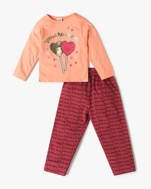 Girls Printed T-Shirt & Pants Set