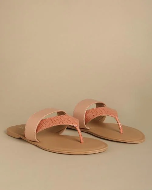 Women Croc-Embossed Thong-Strap Flat Sandals