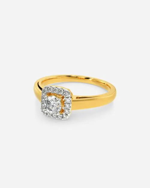 Boxy Bort Yellow Gold Diamond-Studded Ring