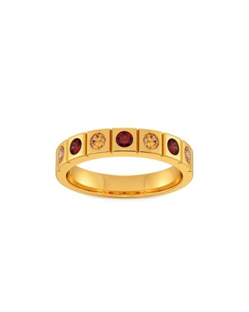 Dual Hues Yellow Gold Garnet-Studded Ring