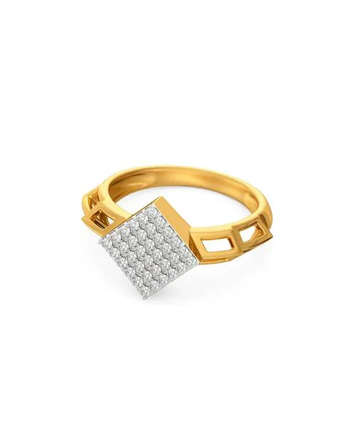 Yellow Gold Dice Dcor Diamond-Studded Ring