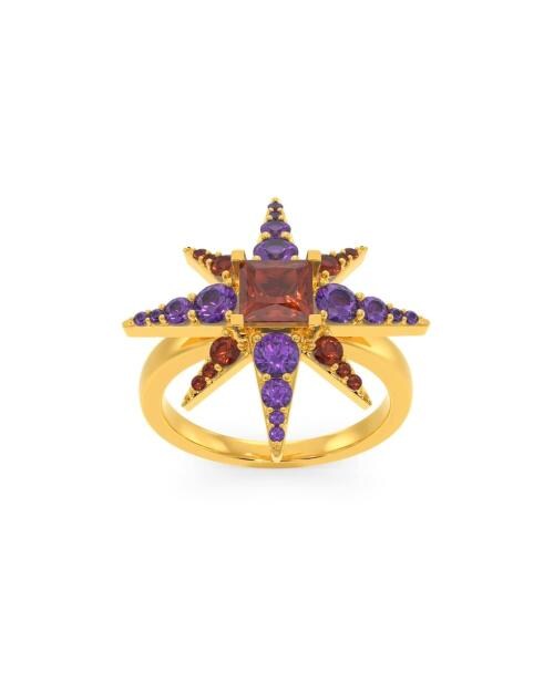Star Wink Yellow Gold Amethyst-Studded Ring