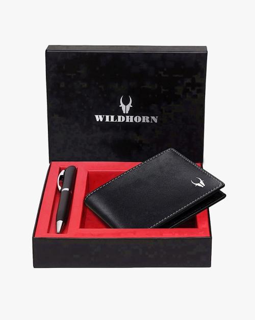 Leather Bi-Fold Wallet with Pen