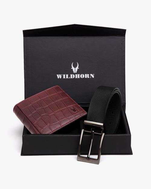 Croc-Embossed Bi-Fold Wallet with Belt