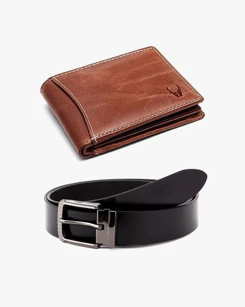Leather Bi-Fold Wallet with Belt