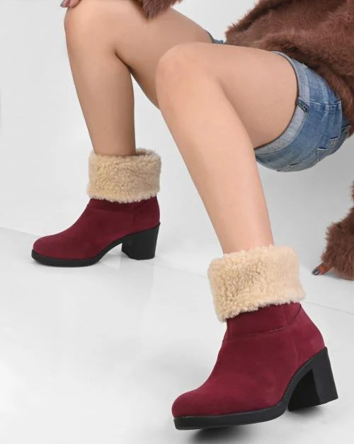 Ankle-Length Boots with Fur Trim