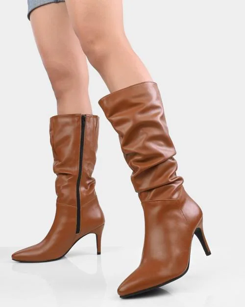 Mid-Calf Heeled Boots with Zip Closure