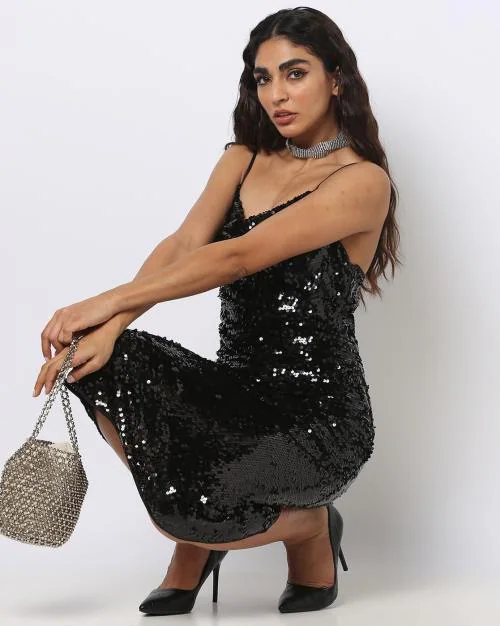 Sequined Cowl-Neck Slip Dress