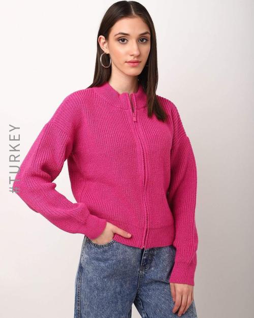 Ribbed Zip-Front Cardigan