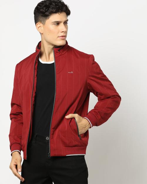 Striped Zip-Front Bomber Jacket