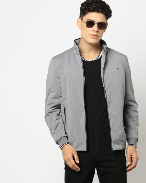 Striped Zip-Front Bomber Jacket