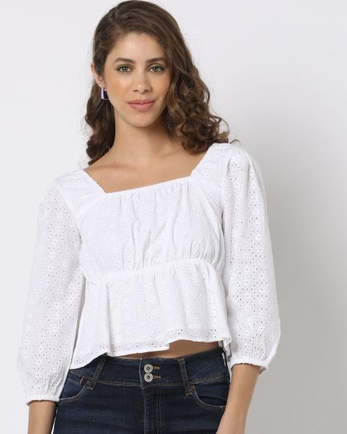 embroidered square neck top