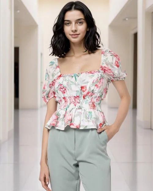 Floral Print Smocked Peplum Top