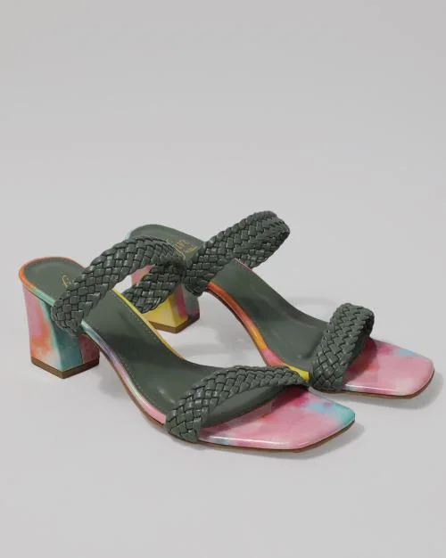 Basket-Weave Chunky-Heeled Sandals