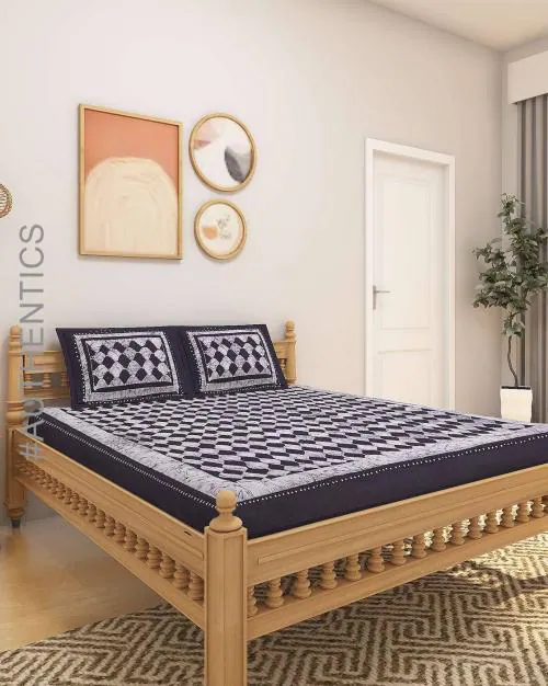Batik Handblock Print Cotton Double Bedsheet with Pillow Covers