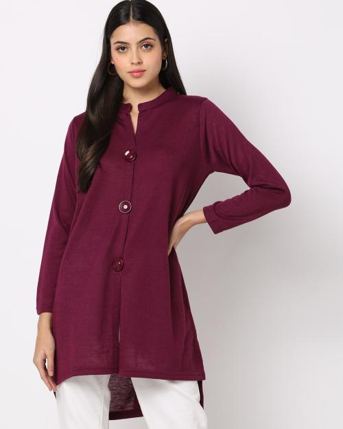 Button-Down Shrug with Mandarin Collar