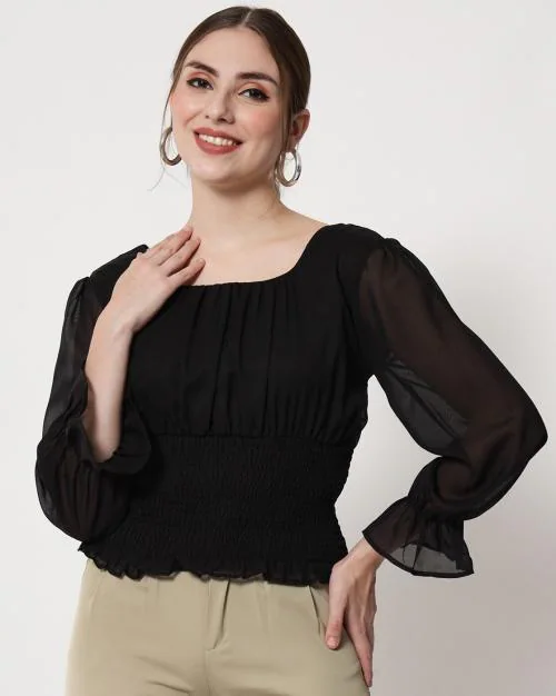 Square-Neck Smocked Top