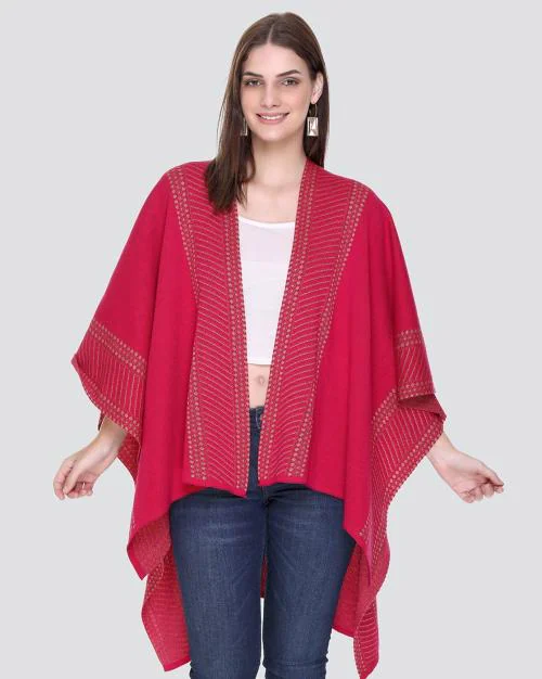 Patterned-Knit Open-Front Poncho