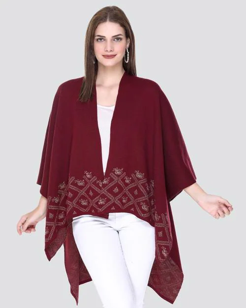 Patterned-Knit Open-Front Poncho