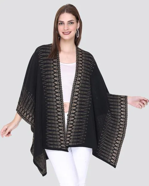 Patterned-Knit Open-Front Poncho