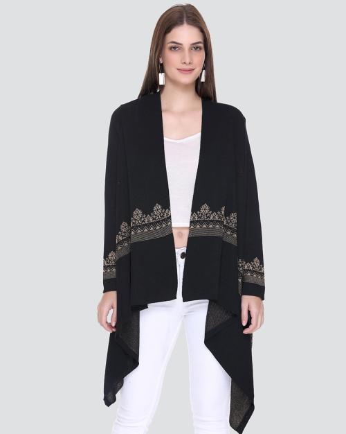 Patterned-Knit Open-Front Shrug