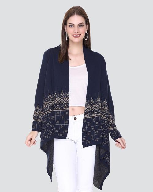 Patterned-Knit Open-Front Shrug