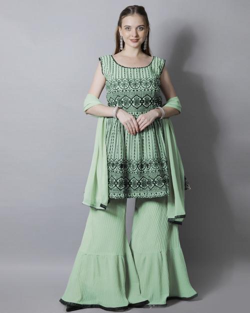 Georgette Embroidered Sharara Kurta Set