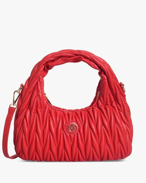 Quilted Hobo Bag with Metal Logo Accent